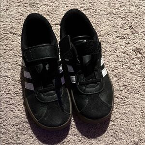 Adidas Kids Black Sneakers with White Stripes